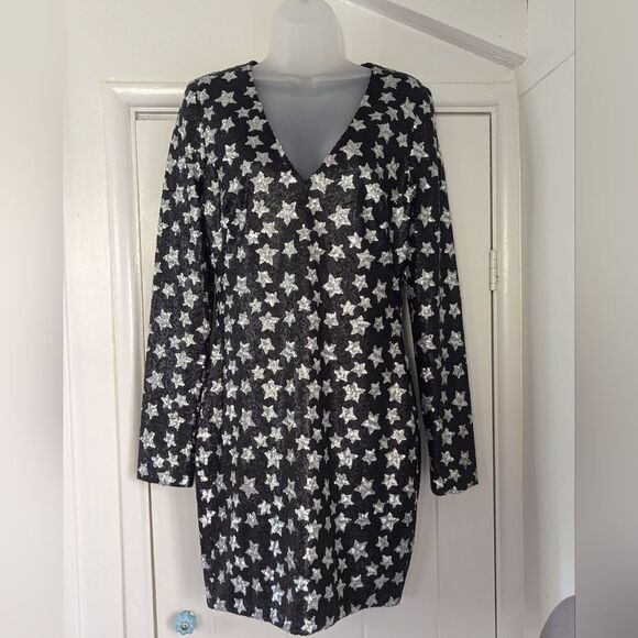 Black Halo Sequin Stars Dress 10 Whimsigoth Fairy Rebel Punk Glam Celestial - Picture 3 of 10